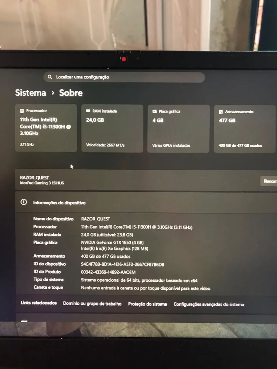 Notebook LENOVO IDEAPAD GAMING 3I