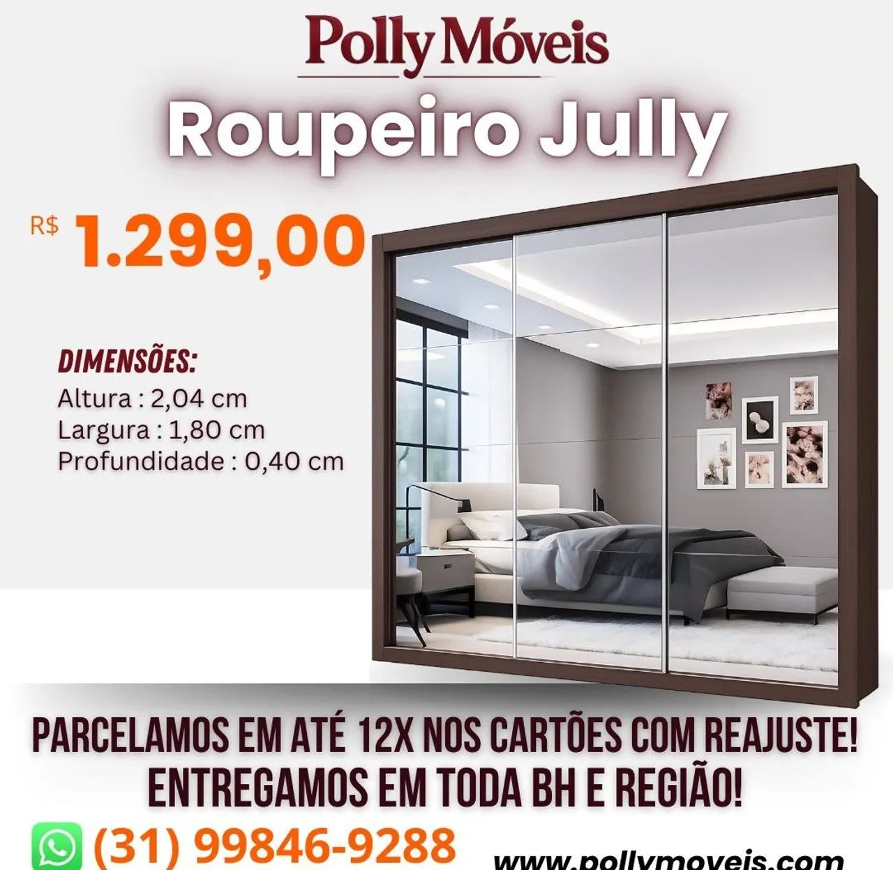Guarda Roupa Jully Espelhado! Pronta Entrega!