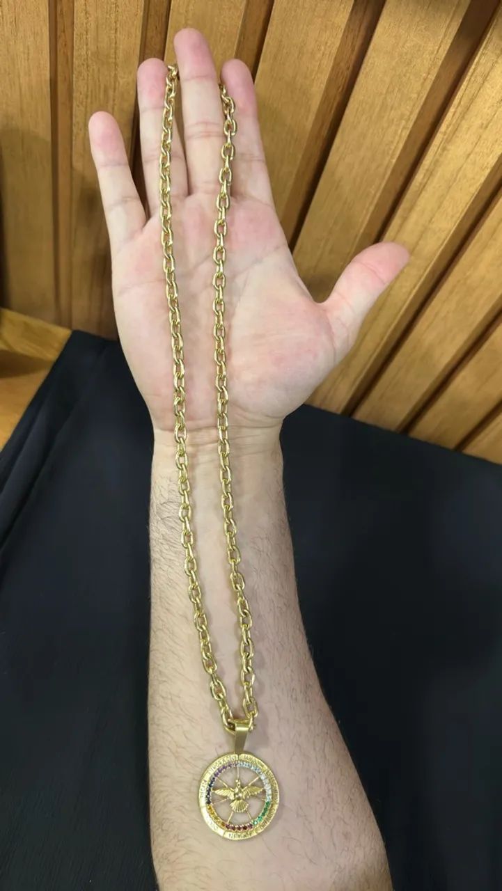 Corrente em Ouro 18 k Maciça com Pingente - Foto 2