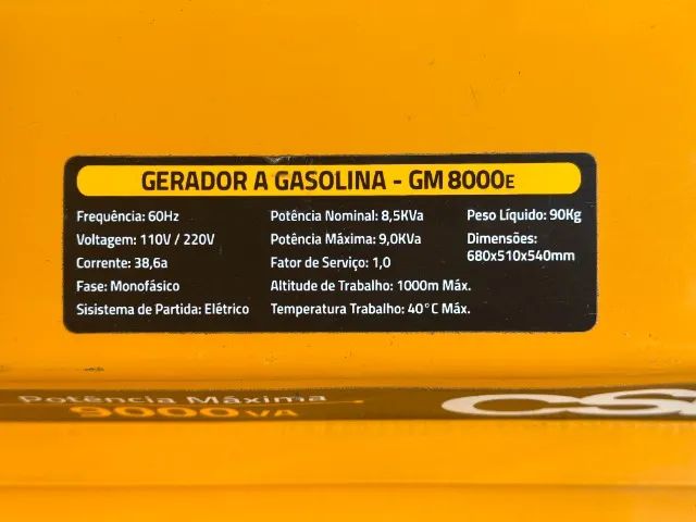 Gerador de energia 9kva gasolina CSM GM 8000e com partida eletrica apenas 17 horas de uso - Foto 3