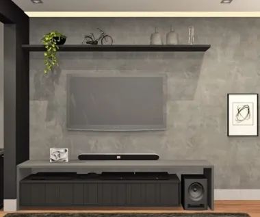 Hack para TV em MDF Chumbo com 3 Gavetas Pretas Ripadas e Prateleira  - Foto 2