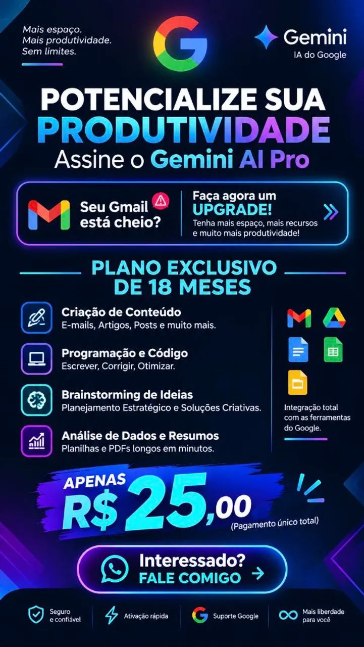 Google AI Pro 5Tb de espaço, 18 meses 