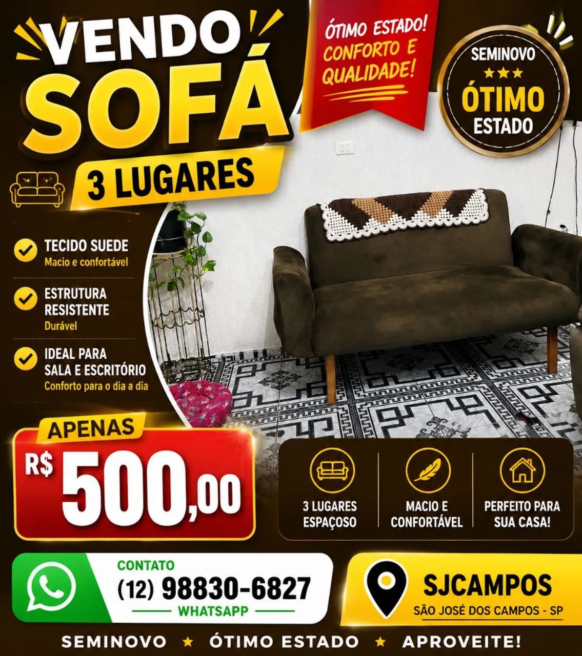 VENDO SOFÁ 3 LUGARES * 