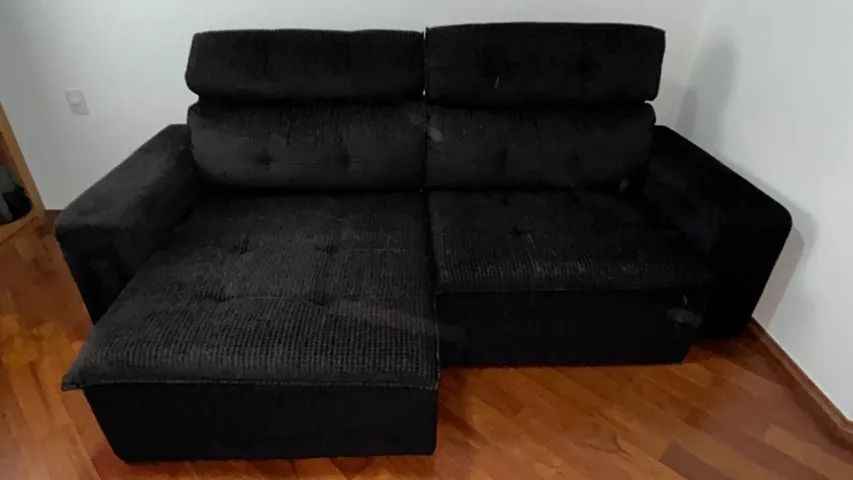 Sofá Retrátil Preto 2,43m com Encosto de Cabeça Reclinável - Foto 3