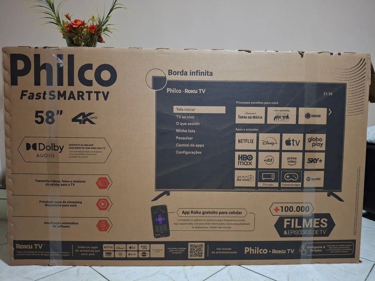 TV Philco - borda infinita - FastSMART TV - 58" polegadas - 4K UHD