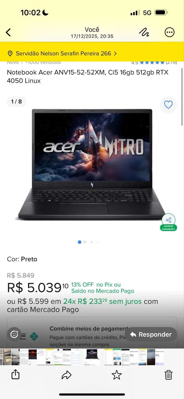 NOTE GAMER ACER NITRO V15 RTX 4050 OPORTUNIDADE! - Foto 2