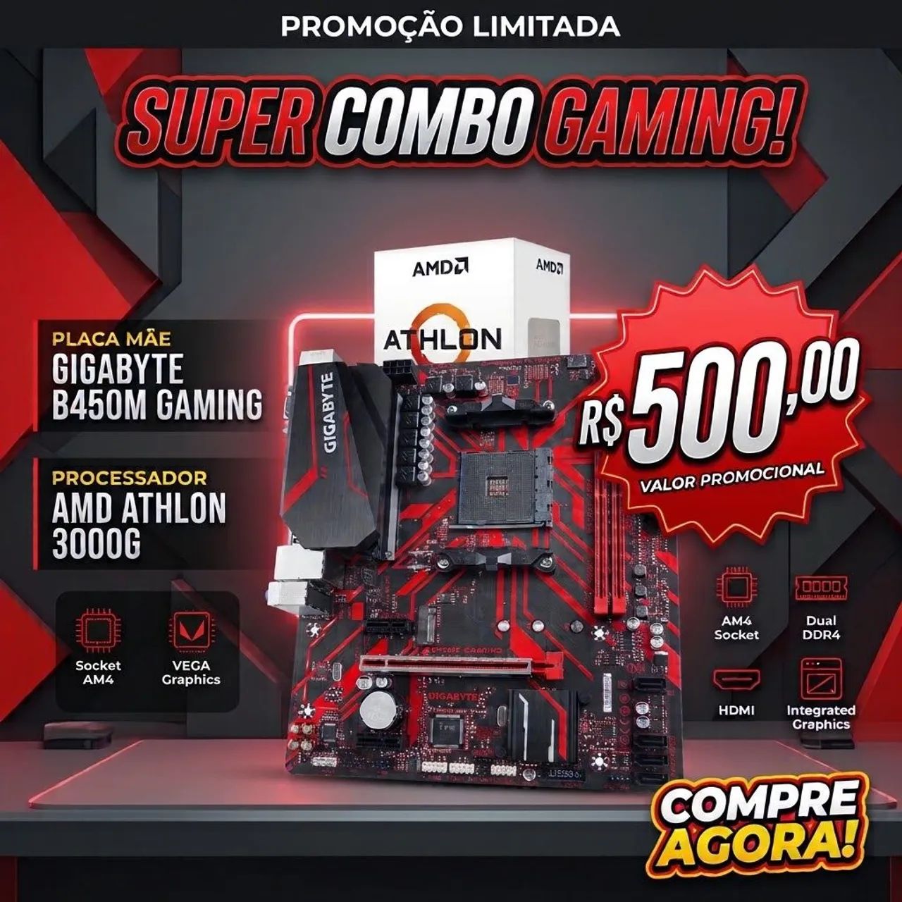 Kit am4 athlon 3000G + placa mae