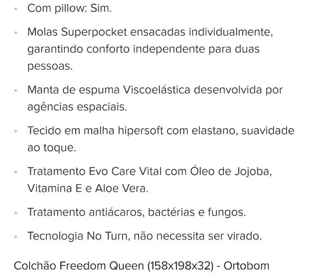 Colchão Ortobom Freedom Queen em excelente estado de conservação! 