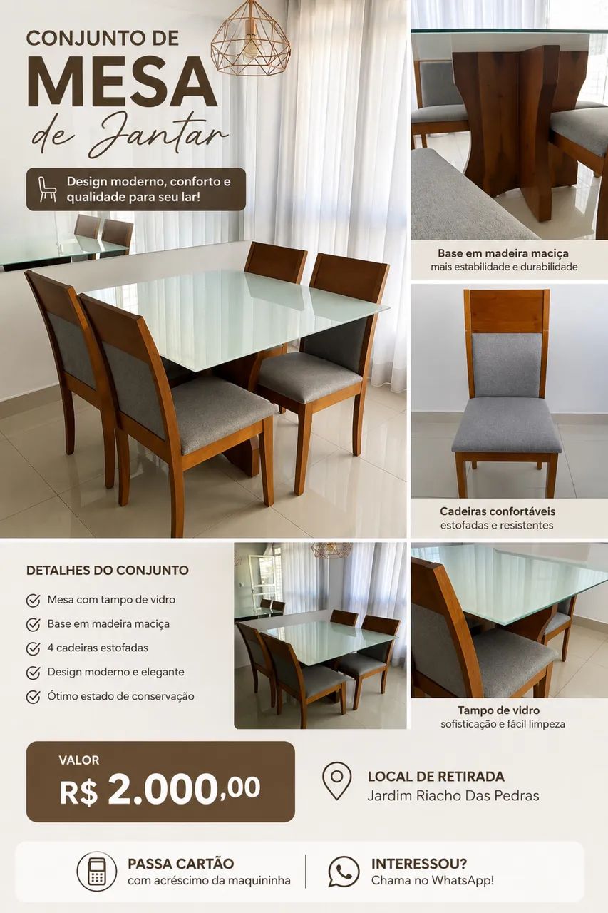 Mesa de 4 cadeiras 1,10x1,10