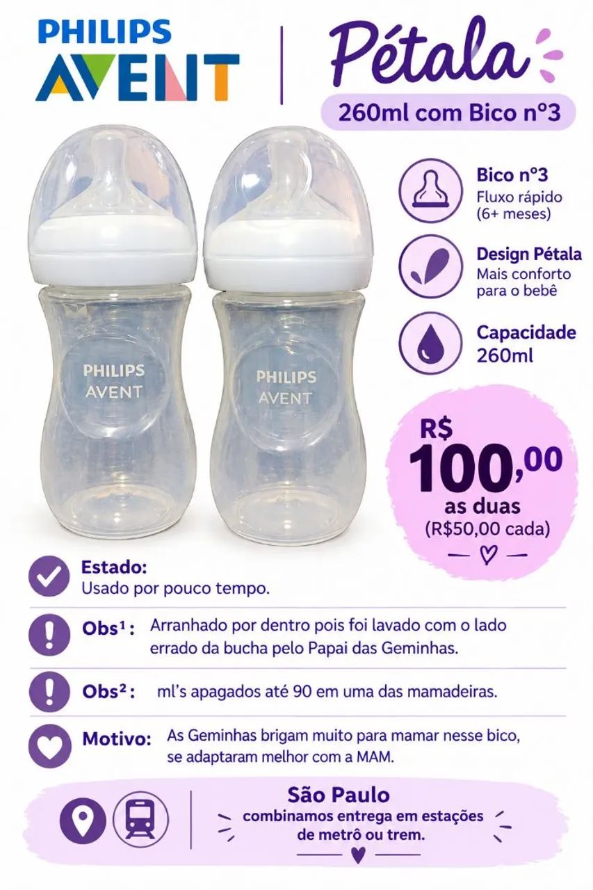 2 Mamadeiras Philips Avent Pétala 260ml