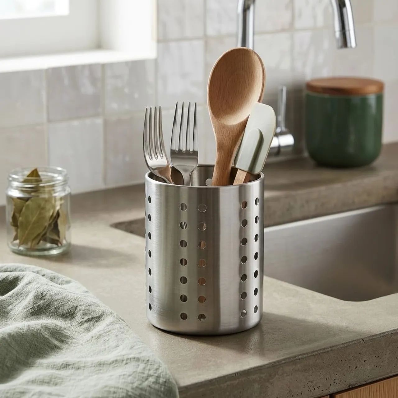 Kit Cozinha Porta talher INOX+Pulverizador de Oleo e vinagre 150ml