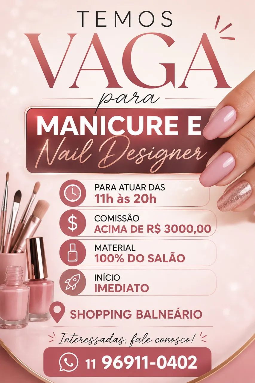 Vagas para Manicure e Nail designer