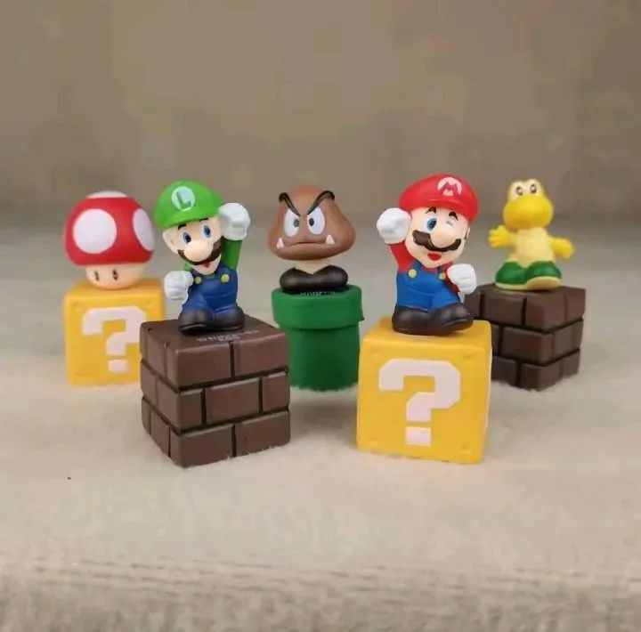 5 Mini Boneco estatueta Mario Bros em pvc