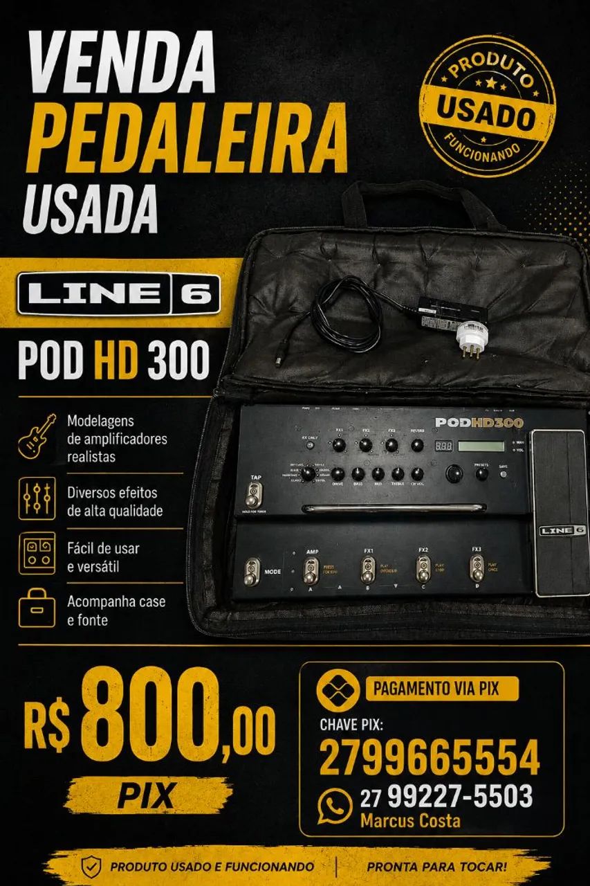 Pedaleira LINE 6 POD HD300 Usada - Foto 3