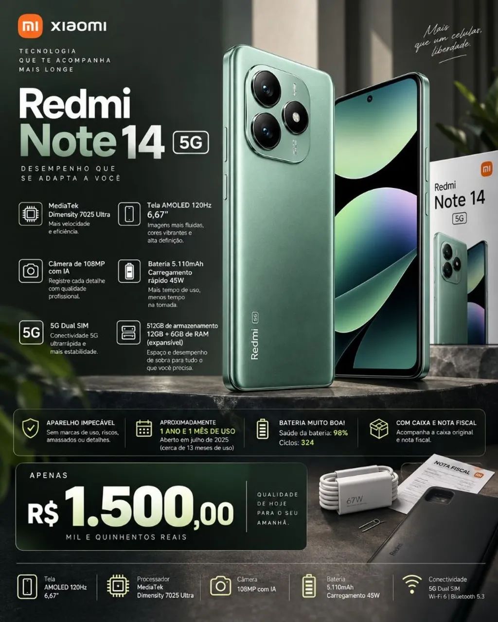 REDMI NOTE 14 5G - 512GB + 12GB RAM