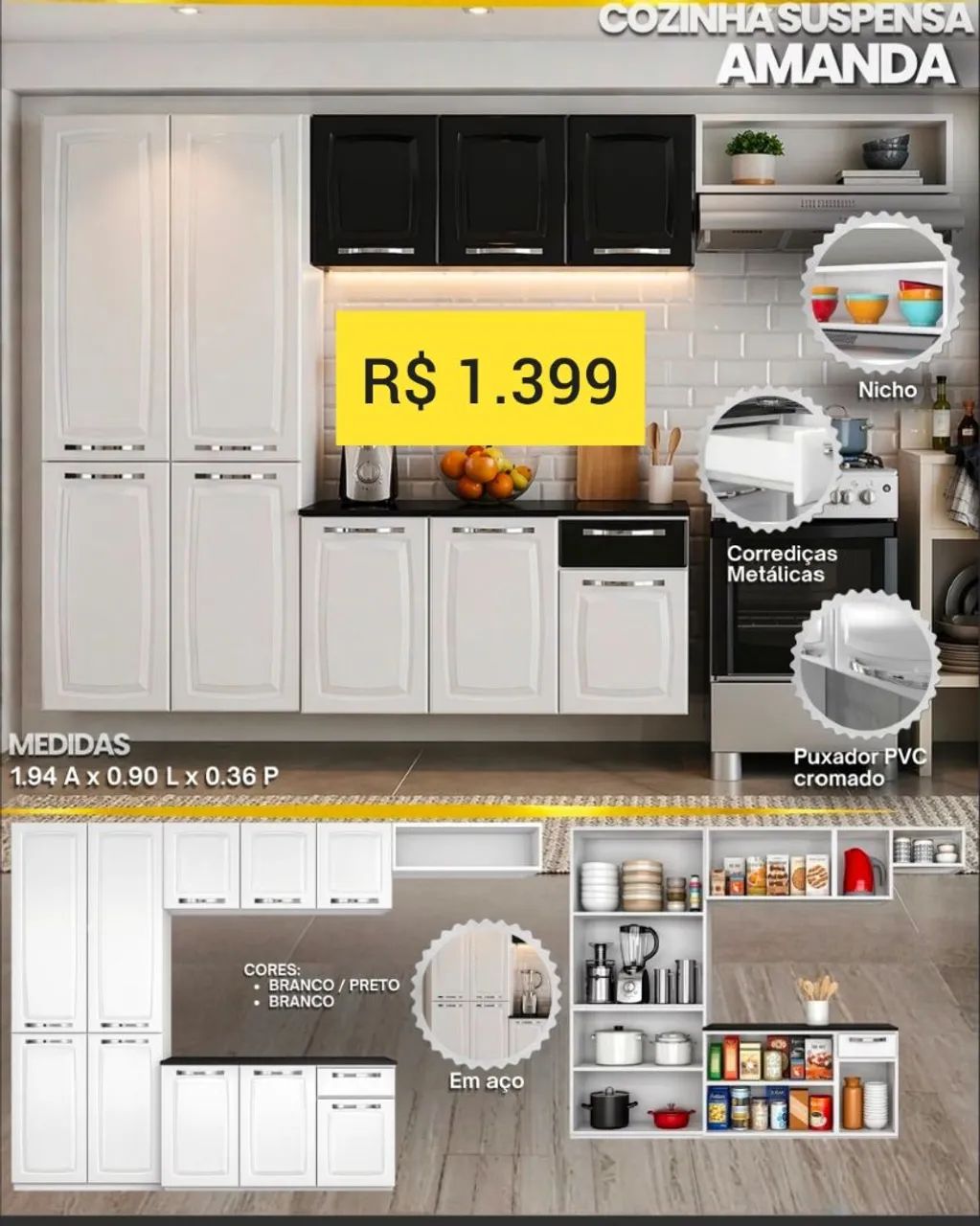 Armário de cozinha em aço 