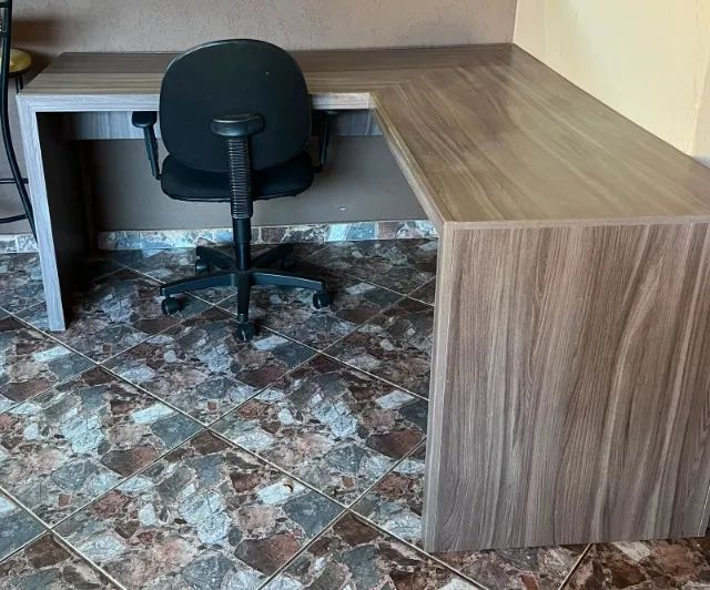 Escrivaninha Mesa Escritório Angular em L Nogal Marrom - Foto 4