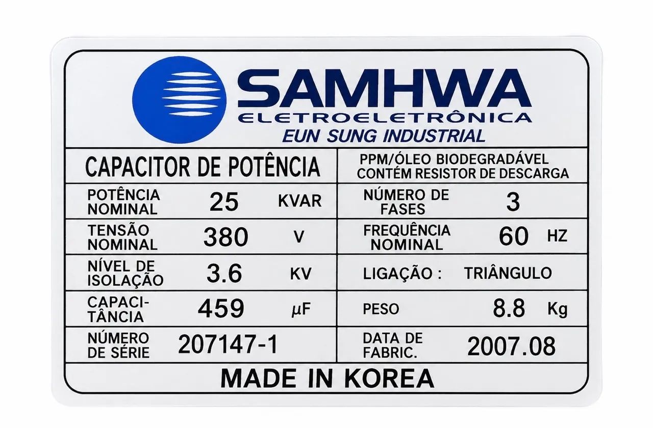 Capacitor de Potência Trifásico Samhwa 25Kvar 380v - Foto 3