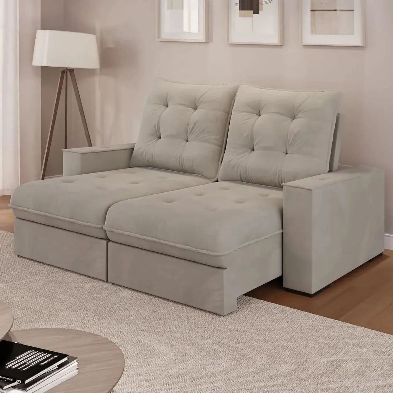 Sofá Veludo Retrátil para Sala: Marrom e Branco:Promoção - Foto 5