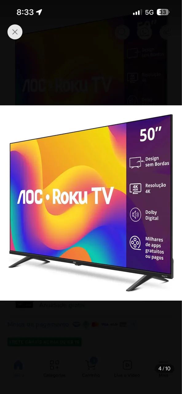 Smat TV - AOC 50 polegadas 4k - Foto 4