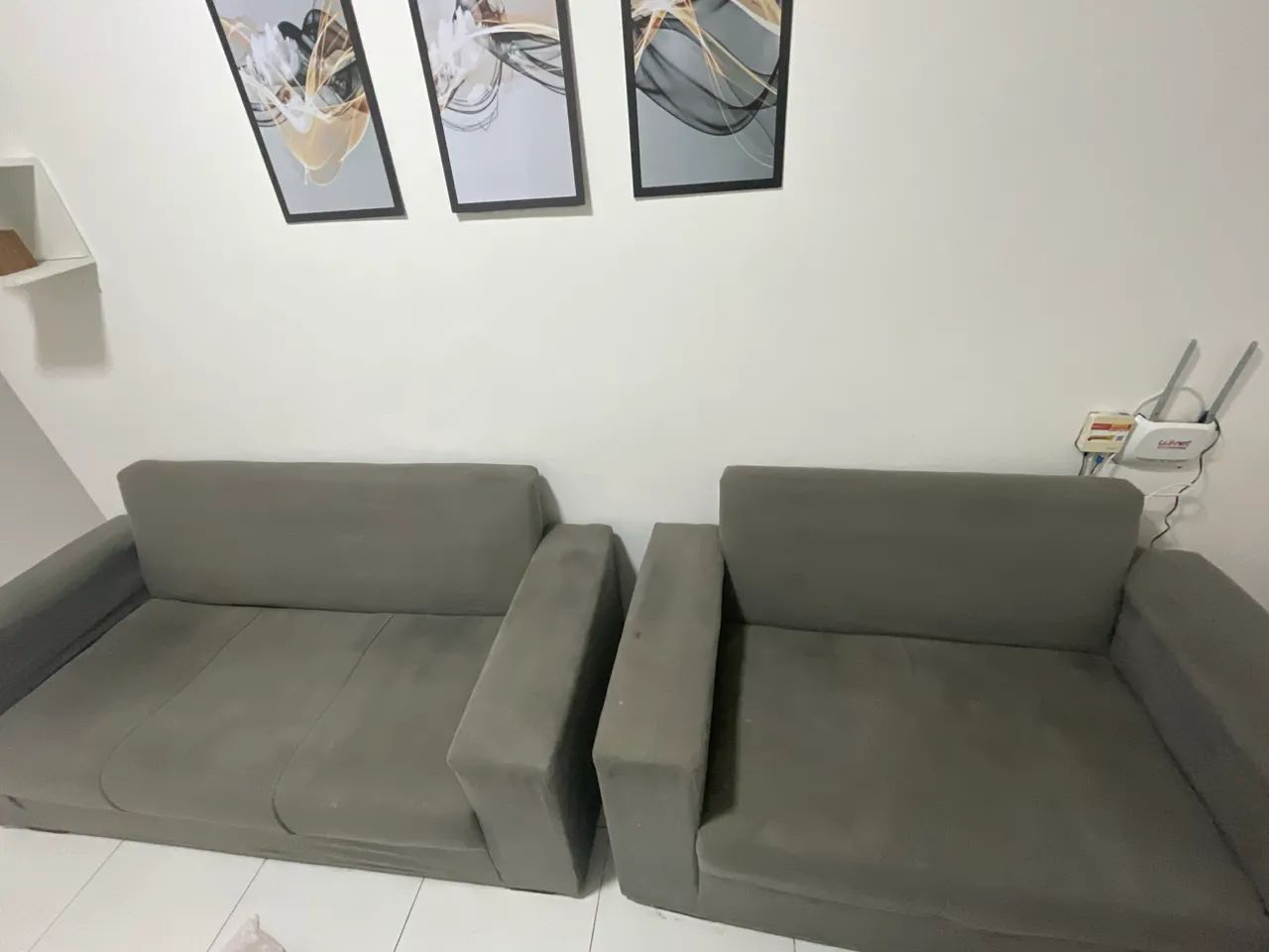 Sofá 2 módulos cinza em ótimo estado - R$ 300 (negociável) - Foto 3