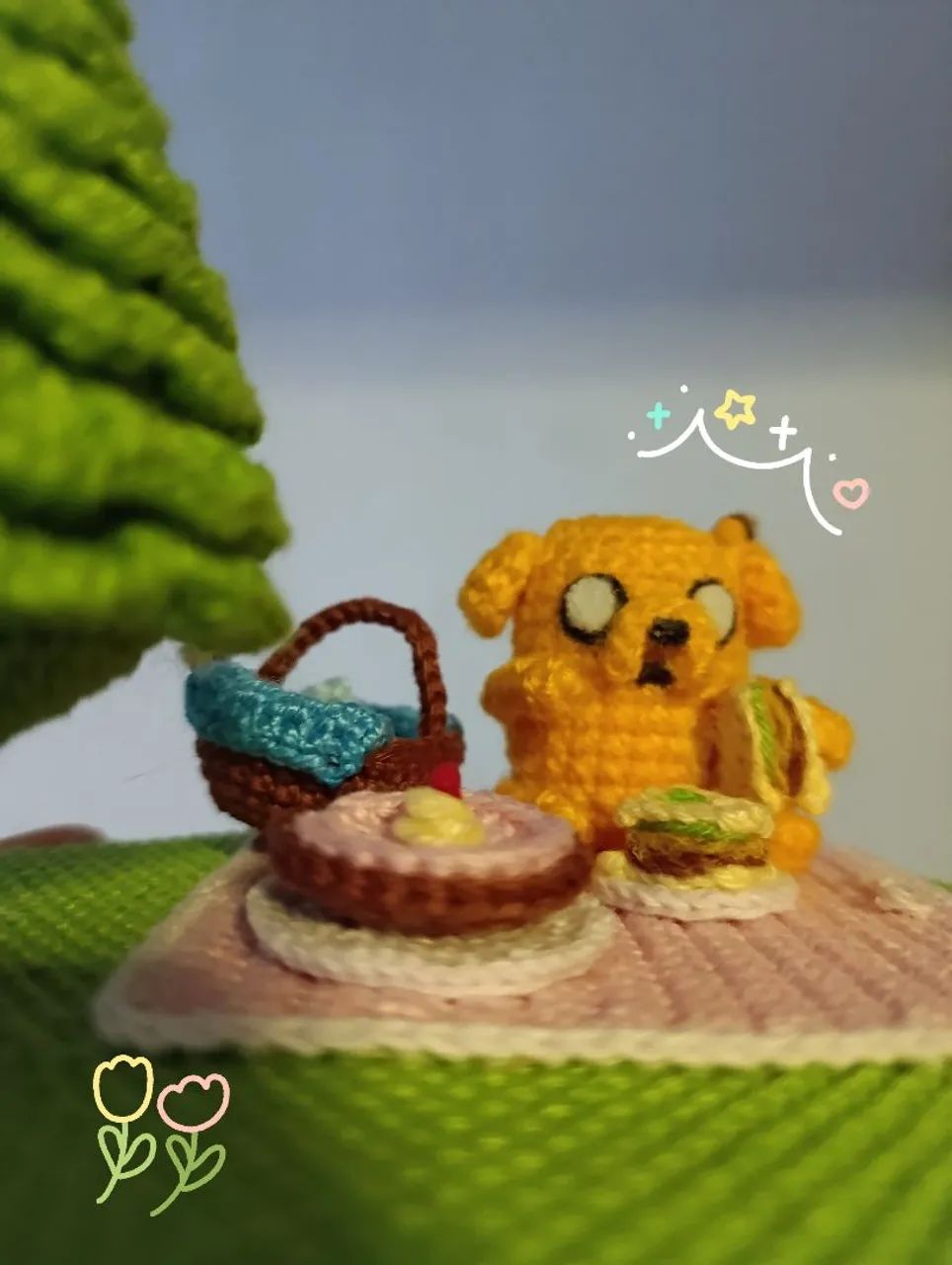 Picnic de Jake Hora de Aventura (cenário em crochê)