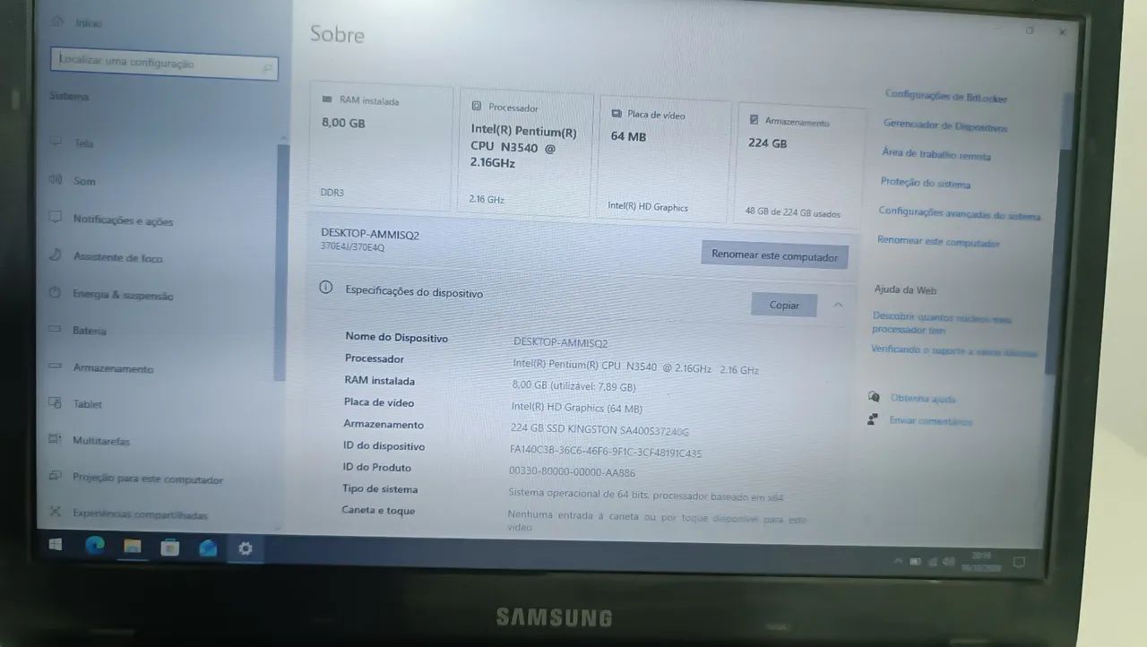 Notebook OPORTUNIDADE DE NEGÓCIO SAMSUNG C/ SSD