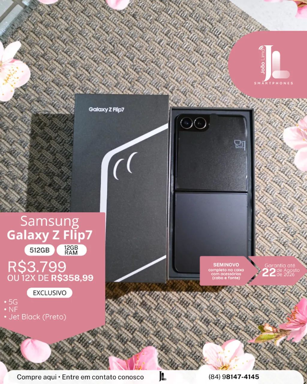 スマートフォン本体 Galaxy Z Flip7 SC-55F 512GB Jet Black Samsung Galaxy Z Flip7 FE 5G, 128GB 8GB RAM Tela 6,7