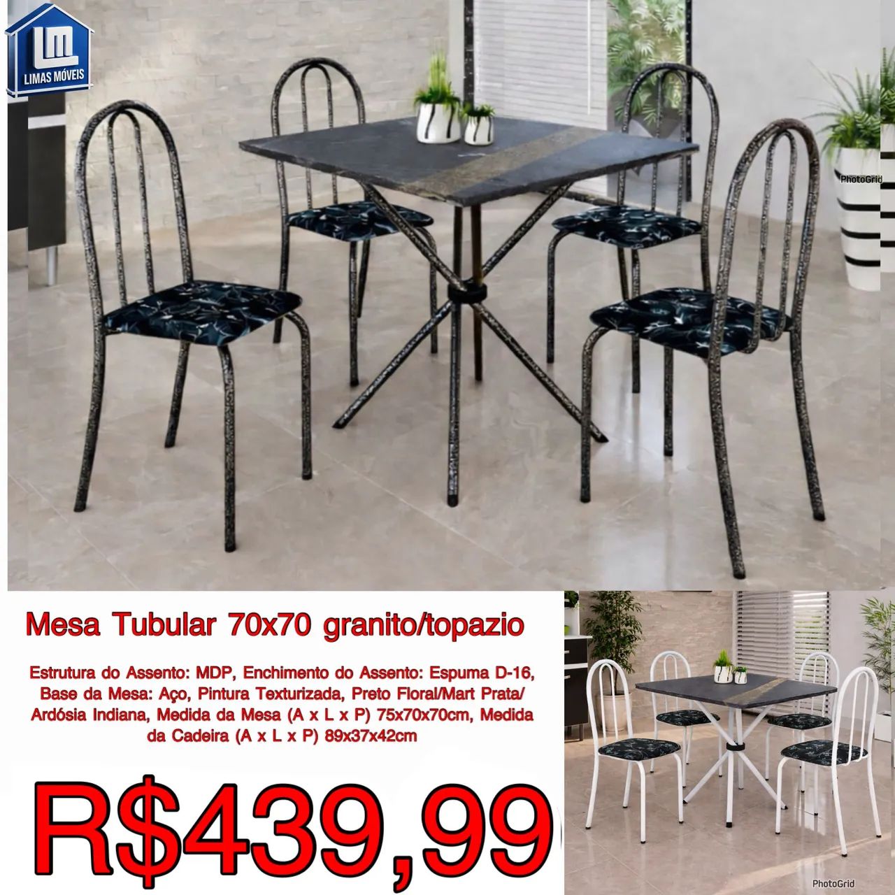 Mesa de cozinha 4 cadeiras Granito