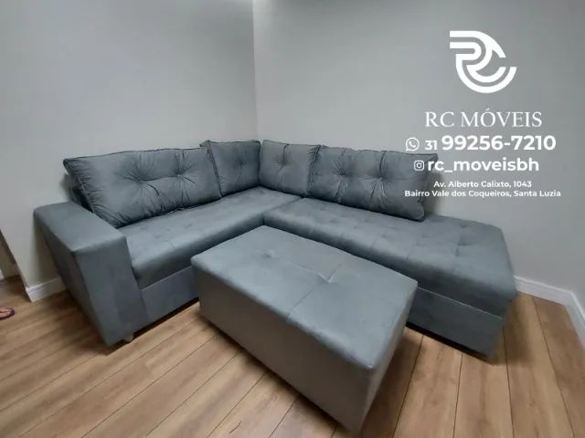 Sofá de Canto Grande 1,90x2,15 Suede D33 com Molas Conforto Sala