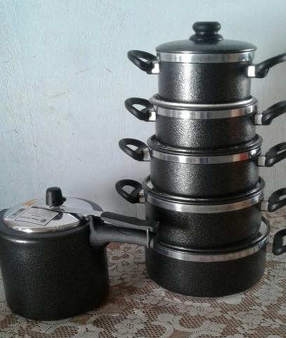 Promoção de Jogo de Panelas Borda virada 5pcs +Panela de pressão de 4.5litros. Aceitamos c