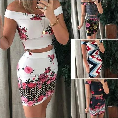 Conjunto cropped estampado + saía