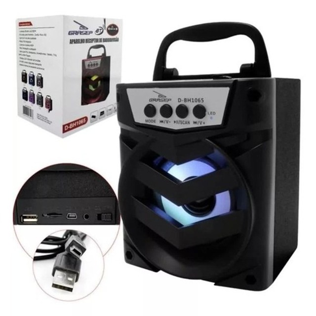 Caixa De Som Bluetooth Hi-fi Usb Rádio Preta D-bh1065 Grisep
