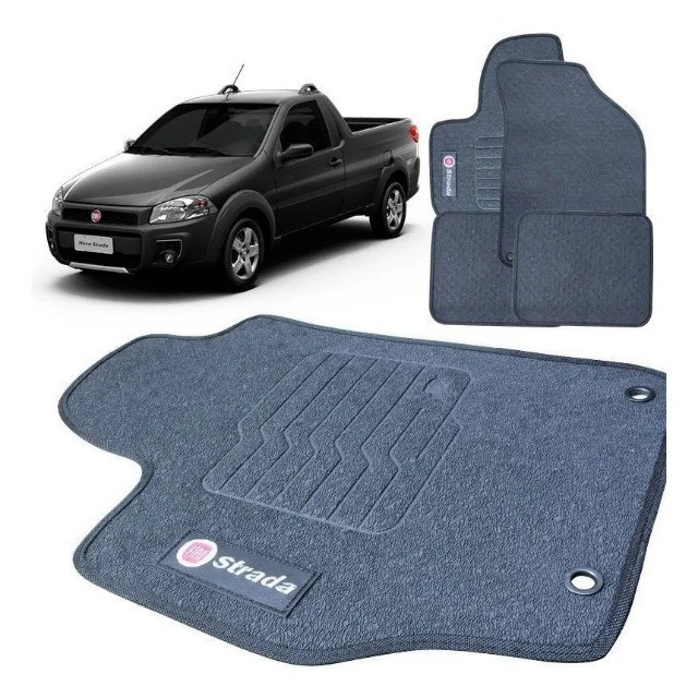 Jogo Tapete Fiat Strada Cabine Dupla estendida 2013 à 2020 - Preto - Borracha Pvc