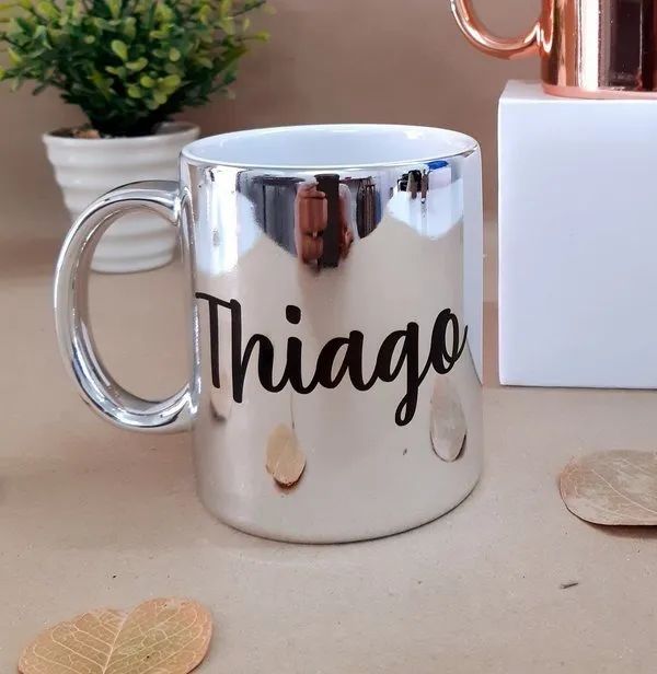 Caneca personalizada cromada espelhada rosê dourada ou prateada