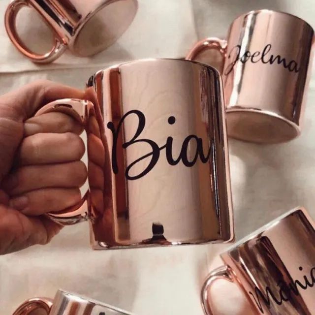 Caneca personalizada cromada espelhada rosê dourada ou prateada - Foto 3
