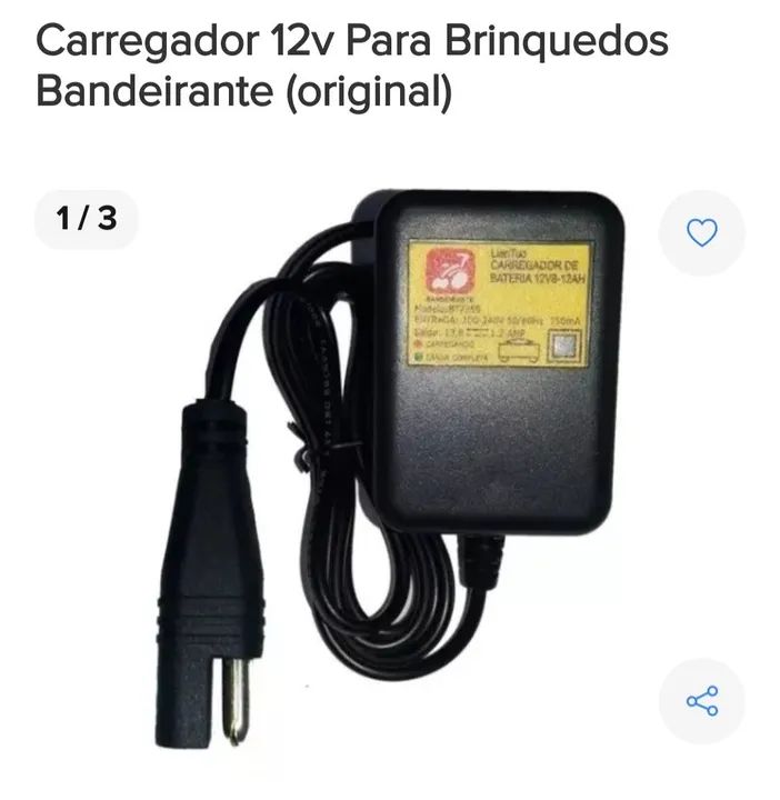 Carregador 12v para  moto carro carrinho Brinquedos Bandeirante Original