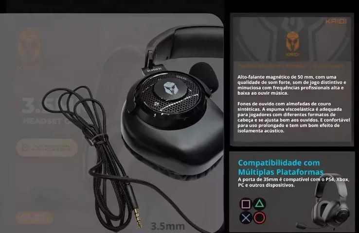 Fone De Ouvido Headset Gamer Alta Qualidade 3.5mm Alto Magnetismo Cor Preto Kaidi G31 - Foto 4