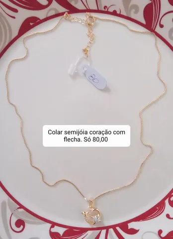 Colar Semijóia Coração Flecha Original