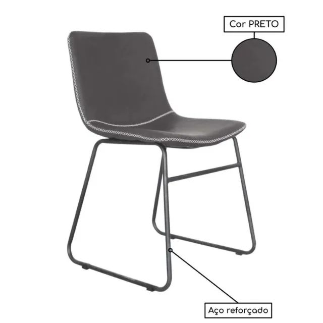 Cadeira Interlocutor Espanha Corino Preta Conforto e Estilo Ergonômica Modelo 37002 - Foto 4