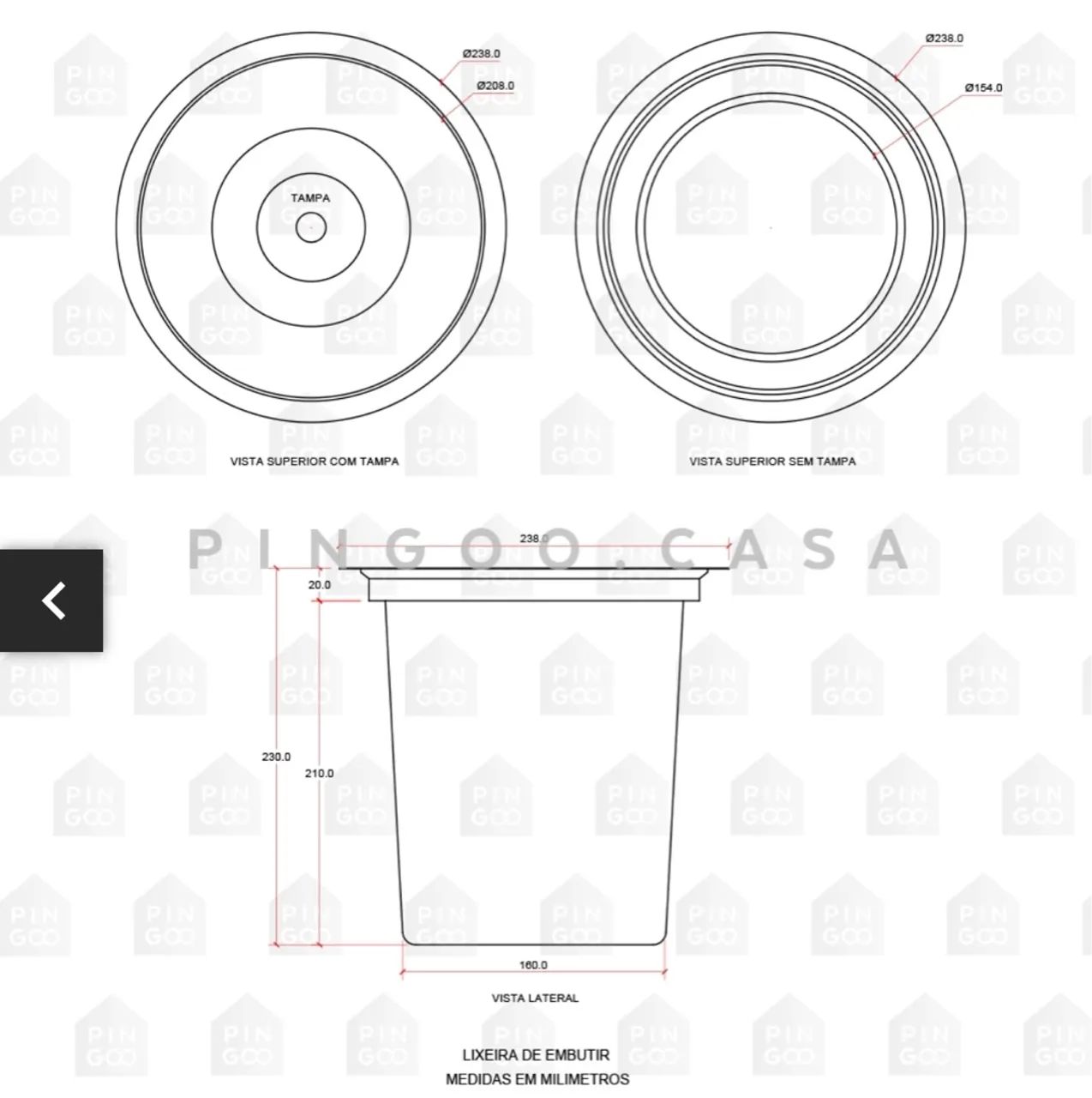 Lixeira de embutir para bancada 5 Litros Aço Inox - Foto 2