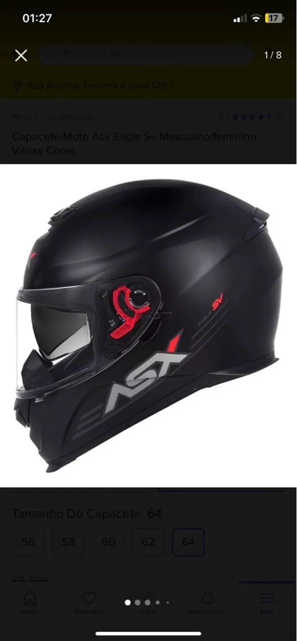 Capacete Moto Asx Eagle SV - Tamanho 64 - Preto - Foto 2