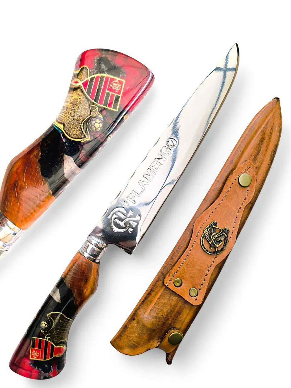 Faca de Churrasco Flamengo Personalizada lâmina inox 10P, cabo Híbrido com pingente