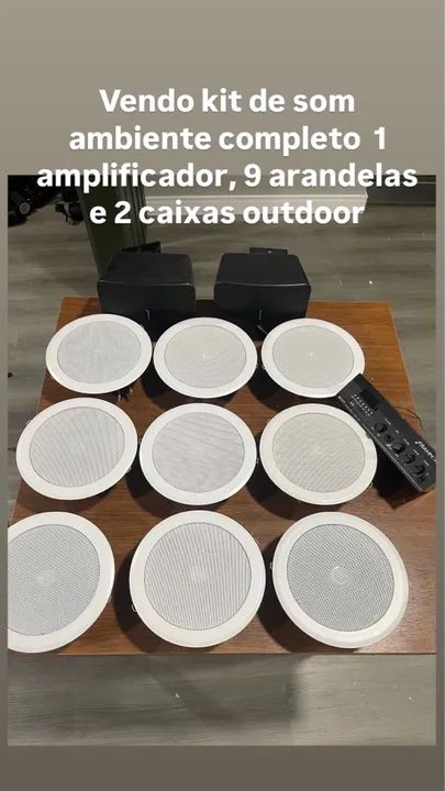 Kit de Som Ambiente Completo - 1 Amplificador, 9 Alto-Falantes e 2 Caixas Outdoor