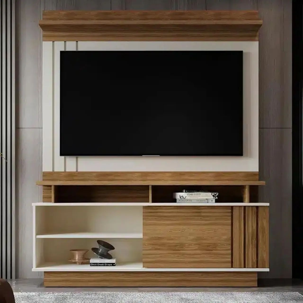 HOME GOIÁS 1.50 - 1 PORTA DESLIZANTE TV 55 POLEGADAS E DETALHE RIPADO - MOBLER stok 