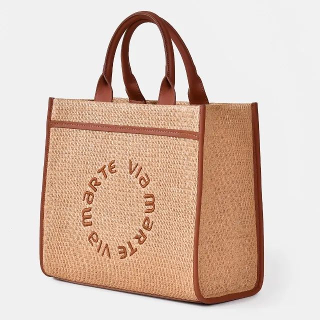 Bolsa Tote Palha Grande Bege Claro-caramelo Ref: B1-121-01 - Foto 5