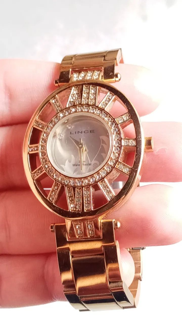Relógio Lince Dourado com strass resistente a agua - Foto 3