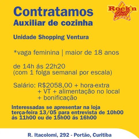 Auxiliar de Cozinha Shopping Ventura