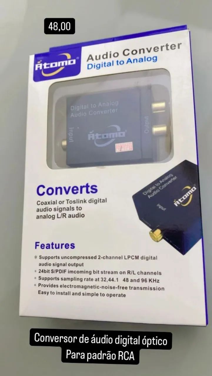 Conversor de Áudio Digital Óptico para RCA - Atomo