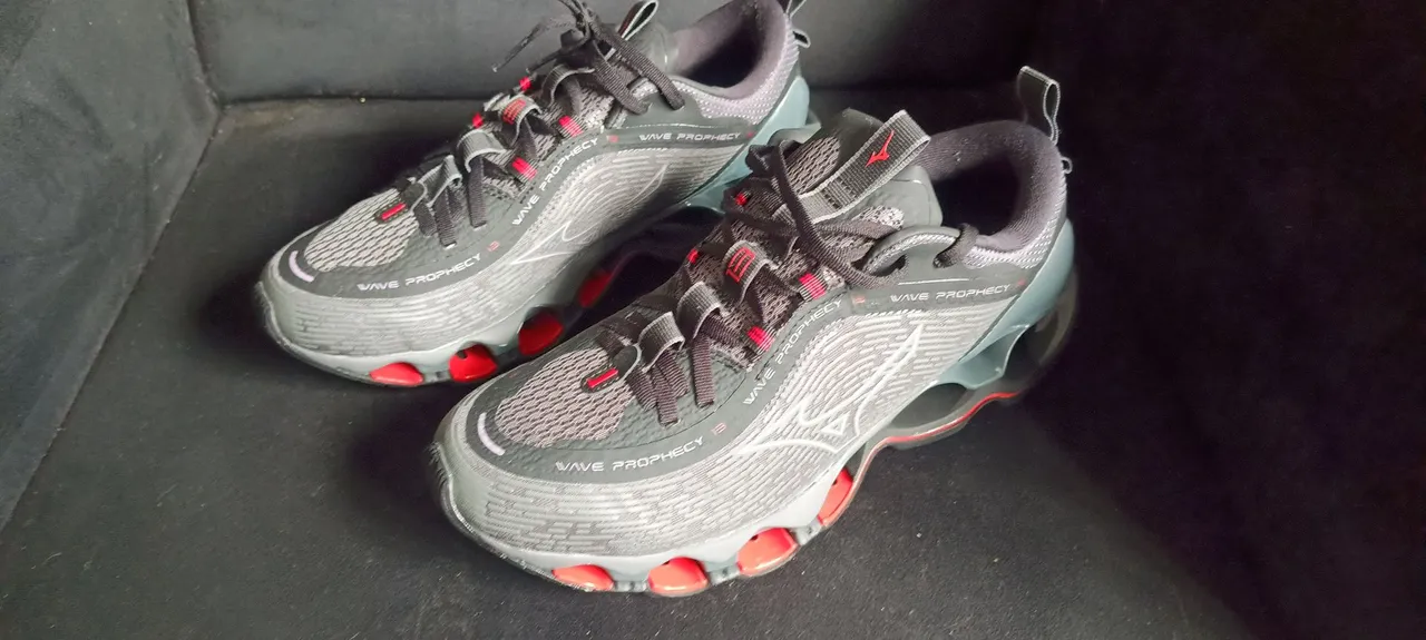 Tênis Mizuno Wave Prophecy 13 - 40 - Cinza e Vermelho